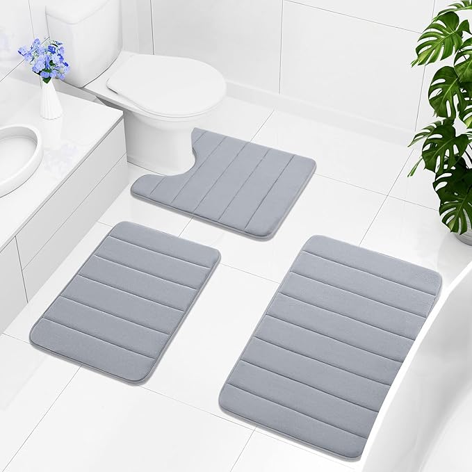 Buganda Memory Foam Bath Mat, 40" x 32", Ultra Soft and Non-Slip Bathroom Rugs, Water Absorbent and Machine Washable Bath Rug Runner for Bathroom, Shower, and Tub, Medium Grey