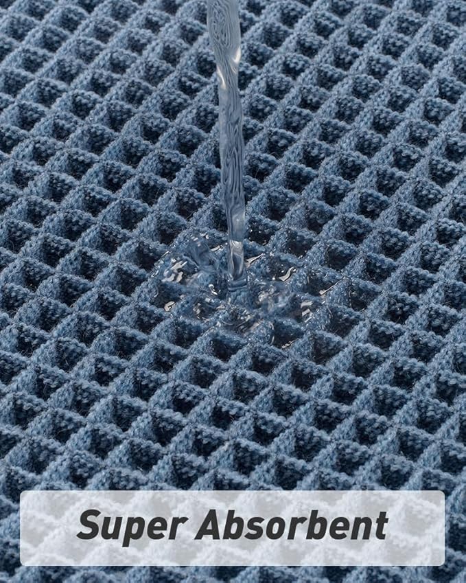 AMOAMI Upgraded Waffle Bath Mat, Super Absorbent Non Slip Bath Mats for Bathroom Floor, Machine Washable Bathroom Rugs with Tassels, Rubber Backed Bathroom Mats, Ultra Soft, 20" x 32", Blue