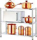 susunnus 3-Tier Stainless Steel Shelf, Heavy Duty Shelving for Kitchen, Garage, Industrial Storage, Kitchen Shelves Adjustable Feet, Easy to Clean(35.8in*15.8without Guardrails)