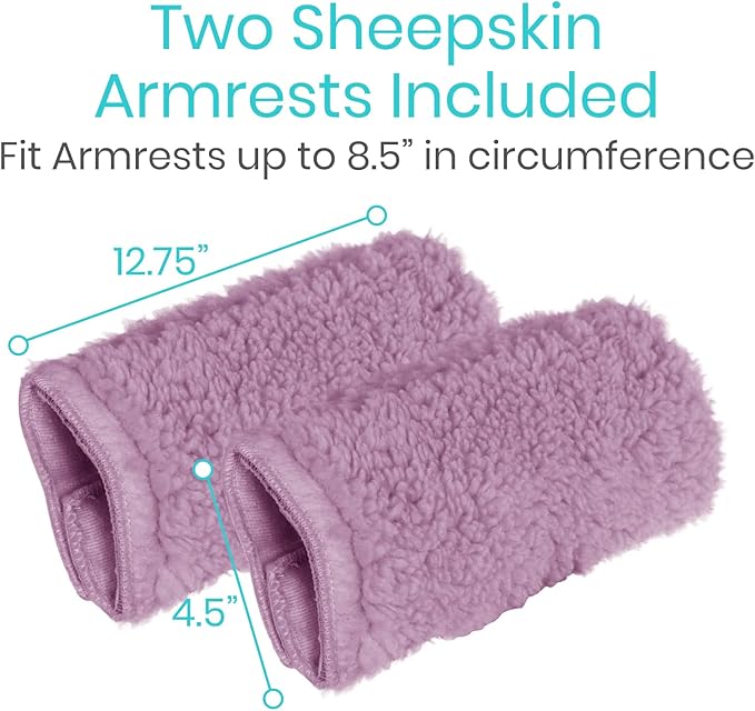 Vive Wheelchair Armrest Covers (Pair) - Memory Foam Sheepskin Accessories Pads for Transport Electric Wheel Chair Arm Rests - for Adults, Seniors, Handicapped - Soft Support Cushion for Mobility Aids