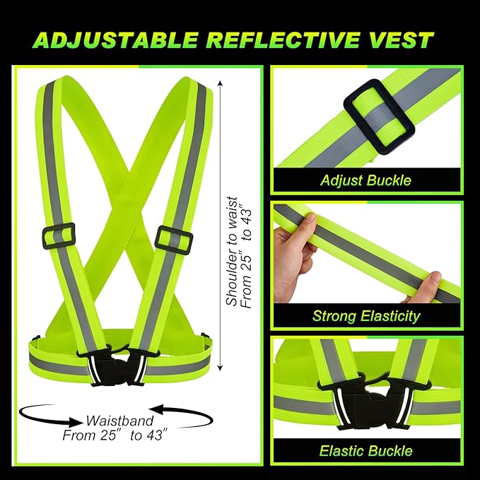 Hercicy 20 Pcs Reflective Vest High Visibility Safety Vests, Adjustable Running Gear Straps Lightweight Reflector for Construction (Yellow)