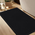 Hiasan Waffle Bath Mat, Super Absorbent Non Slip Bathroom Boho Rug with Tassels, Machine Washable Bath Mats for Bathroom, Ultra Soft Rubber Backed Rug, Black, 16 x 24 Inches