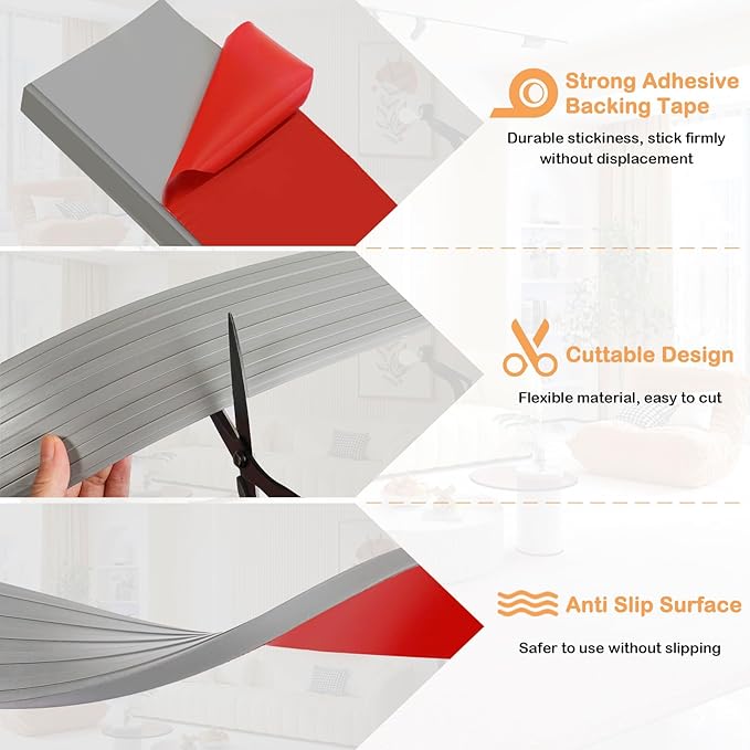 Threshold Ramps for Doorways Self-Adhesive Rubber Ramps for Door Threshold Rubber Door Threshold Ramp for Wheelchair Stroller Scooter Reducer Ramp (Gray, 3” Wide x 10' Long)
