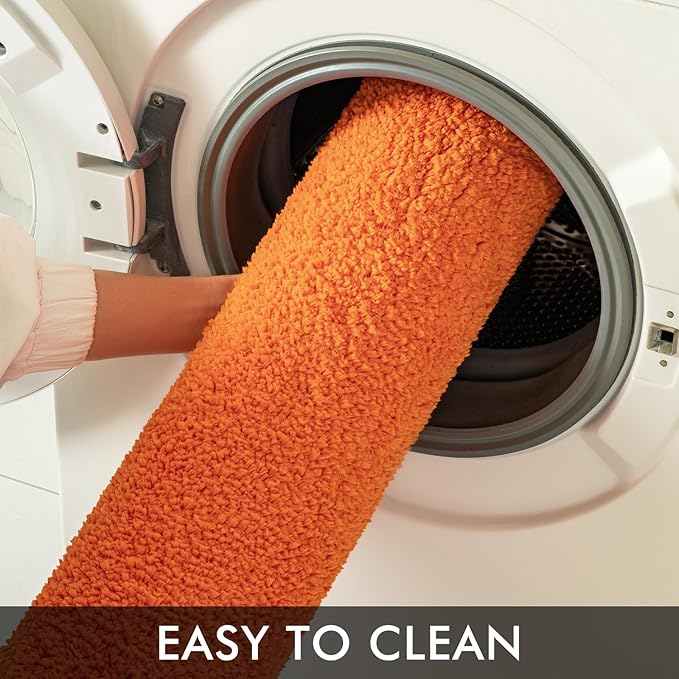 MIULEE Orange Toilet Rug U Shaped for Bathroom - Soft and Absorbent Microfiber Contour Bath Rugs for Toilet, Non Slip Rubber Backside for Extra Safety, Machine Washable - 20''x20''