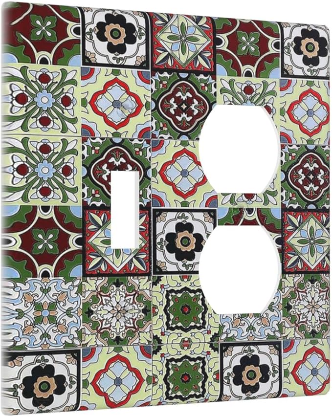 Wallplates Talavera Tile Decal 1 Toggle 1 Duplex Switch Plate Electrical GFCI Faceplate Decorative Light Switch Covers for Bedroom Bathroom Decor