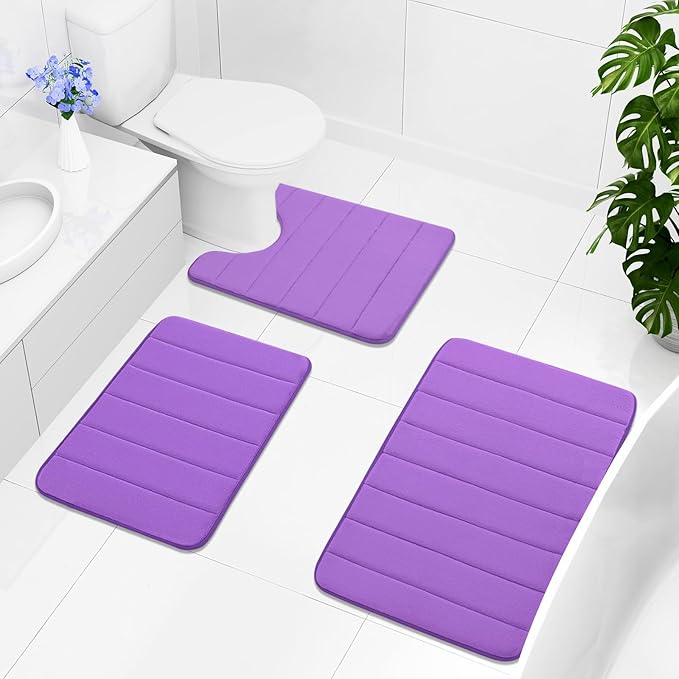 Buganda Memory Foam Bath Mat, 47" x 17", Ultra Soft and Non-Slip Bathroom Rugs, Water Absorbent and Machine Washable Bath Rug Runner for Bathroom, Shower, and Tub, Purple