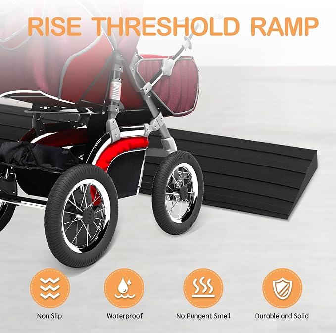 Threshold Ramps for Doorways Self-Adhesive Rubber Ramps for Door Threshold Rubber Door Threshold Ramp for Wheelchair Stroller Scooter Reducer Ramp (Black, 3” Wide x 6.6' Long)