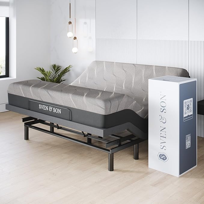Sven & Son Harmony Adjustable Bed Base, Head and Foot Lift, Massage, Under-Bed Lights, USB, Gel Memory, Zero Gravity Smart Frame - King + 12 inch Memory Foam Matt (Medium)