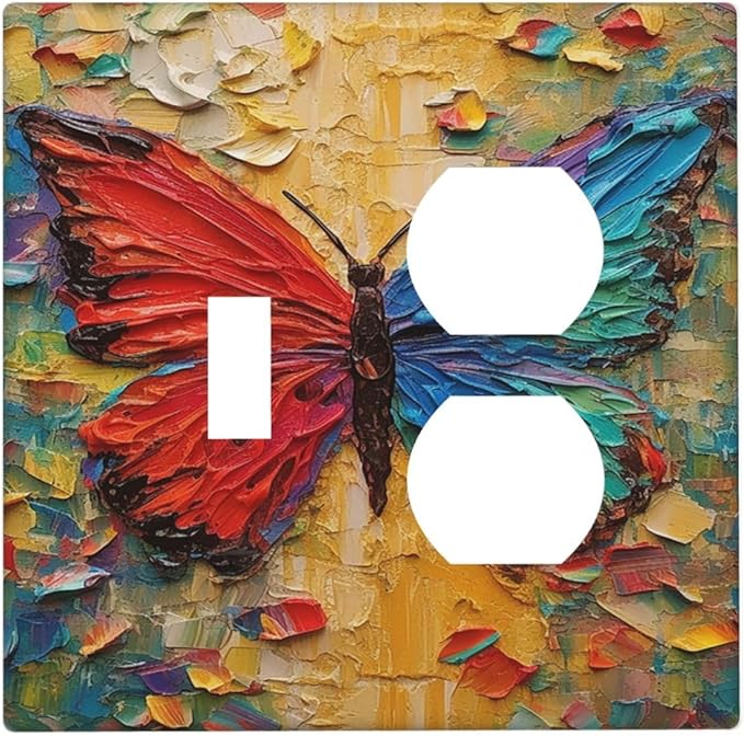 Wallplates Colorful Butterfly Animal Insects Wall Art Abstract 1 Toggle 1 Duplex Switch Plate Electrical GFCI Faceplate Decorative Light Switch Covers for Bedroom Home Decor