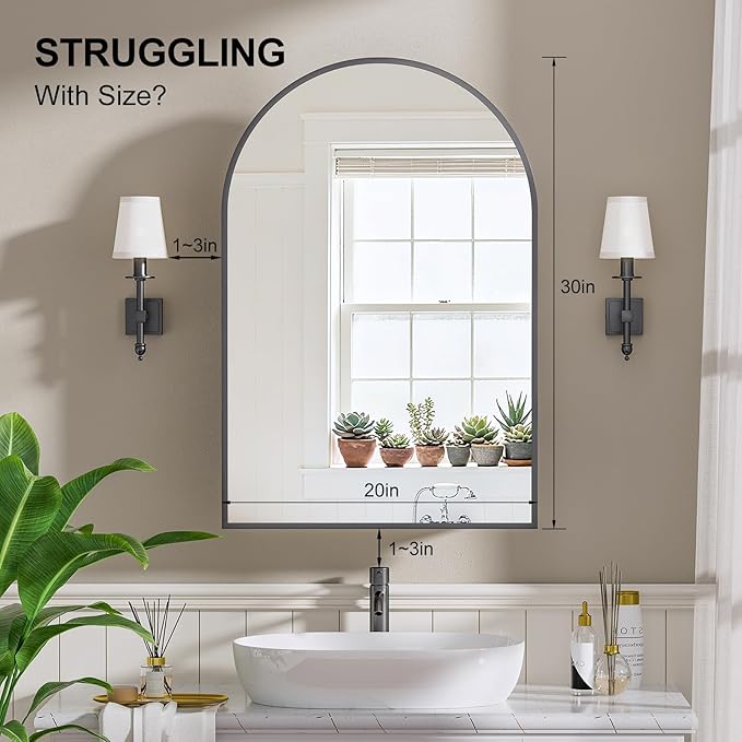 Recessed Medicine Cabinet for Bathroom,Brushed Black Arched Medicine Cabinet with Mirror,Arch Mirrored Medicine Cabinets Recessed,Bathroom Mirror with Storage,Open from Left to Right 20x30