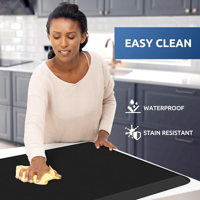 KitchenClouds Kitchen Mat Cushioned Anti Fatigue Rug 22"x36" Waterproof, Non Slip, Standing and Comfort Desk/Floor Mats for House Sink Office (Black,0.8inch)