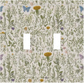 Floral Vintage Garden Plants Herbs Flowers Botanical Double Toggle Light Switch Covers Decorative Mustard Green 2 Gang Wall Plate Dual Device Electrical Switchplate Dimmer Faceplate Decor