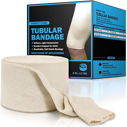 EVERLIT Elasticated Tubular Support Bandage | Stockinette Tubing for Large Arm, Knees, Legs | Light to Moderate Compression Bandage Roll For Tissue Support (Size G+ | 5" x 11 yd)