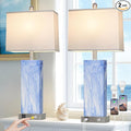 28.5" Coastal Blue Ceramic Table Lamps Set of 2, 3-Way Touch Control Bedroom Lamp with USB C+A Ports, Tall Square Lamps for Living Room, Elegant Bedside Lamps for Nightstand Side End Table