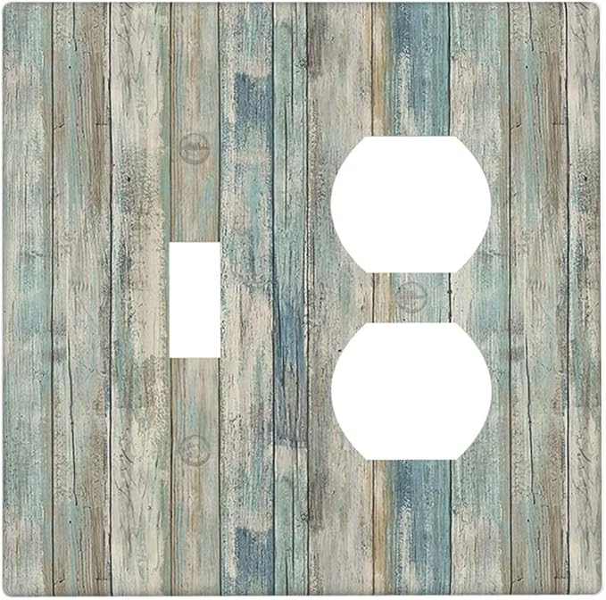 Rustic Distressed Vintage Wood Panel Grain Decorative Light Switch Cover Plate 1 Toggle/1 Duplex Outlet Covers 2 Gang Combo Gfci Wall Plate Electrical Receptacle Switchplate for Bathroom Decor