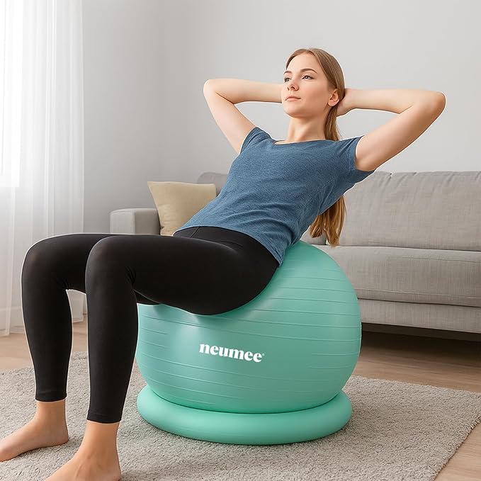 Yoga Ball Chair with 65cm Exercise Ball & 2 Resistance Bands, Stability Base for Home Office, Yoga, Pilates & Fitness, Balance Ball for Posture, Core Strength & Low Impact Workouts