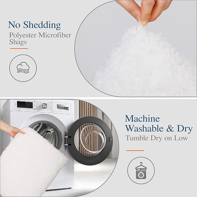 Walensee Large Bathroom Rug (24 x 48, Ivory) Extra Soft and Absorbent Shaggy Bath Mat Machine Washable Microfiber Non Slip Luxury Floor Mat