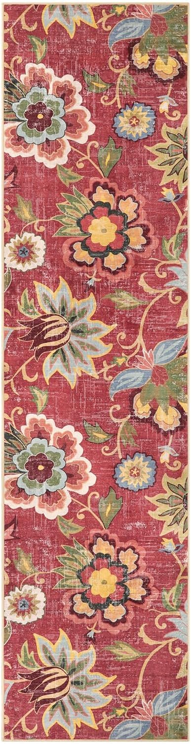 Beeiva Floral Washable Runners for Hallways Non Slip, 2x8 Red Long Hallway Runner Rugs with Rubber Backing, Ultra Thin Christmas Vintage Kitchen Rugs Non Skid for Entryway Bathoom (Red,2'x8')