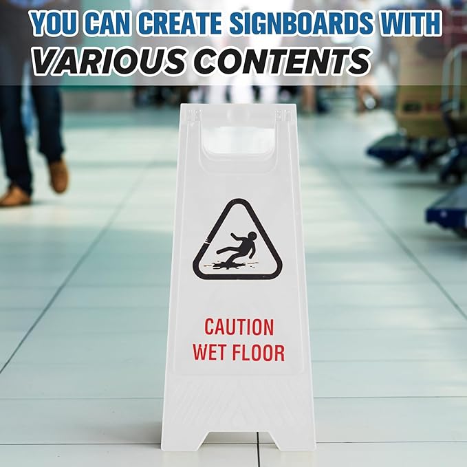 2 Pack 24 Inch Blank Floor Sign White A-frame Foldable Caution Sign Write-On Double Sided Safety Warning for Pool Restaurant Restroom Office