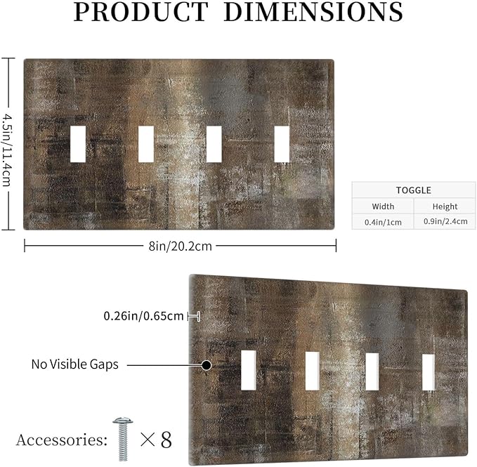 Light Switch Covers Old Vintage Copper Rustic Rusty Modern Tan Brown Quad Toggle Electrical Faceplate 4 Gang Wall Plate Decorative Switch Plates for Farmhouse Cabin Decor
