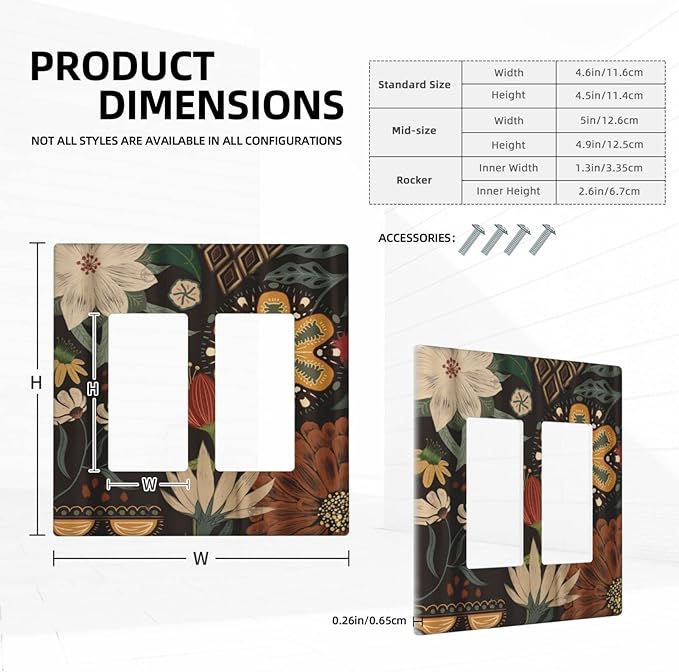 Boho Floral Tropical Leaves Double Rocker/Decora Outlet Covers Bohemian Flowers Botanical 2 Gang Artistic Light Switch Cover Decorative Gfci Wall Plate Electrical Switchplate for Bedroom Decor