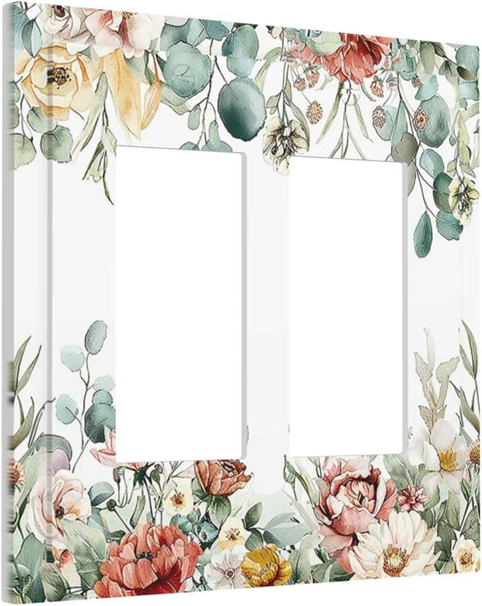 Decorative Outlet Covers Vintage Boho Floral Leaves Rustic Sage Botanical 2 Gang Double GFCI Rocker Electrical Wall Panels Light Switch Cover Plate for Bedroom Home Decor