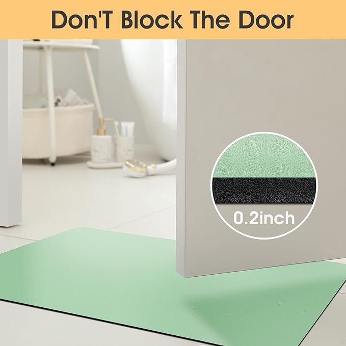 Ultra Thin Bath Mat, Upgrade Backing Non Slip Thin Bath Mats Fit Under Door, Quick Dry Ultra Absorbent Bathroom Rugs, Machine Washable Bath Rugs for Bathroom, Bathtub, Sage Green/Solid/32"x20"