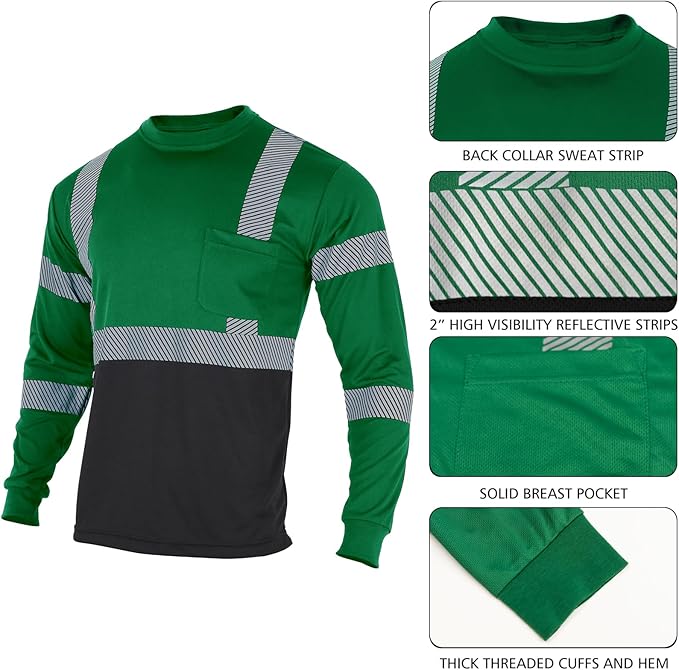 VENDACE 3pcs Safety T Shirts Reflective High Visibility Hi Vis Long Sleeve Construction Work Shirts for Men Class 3