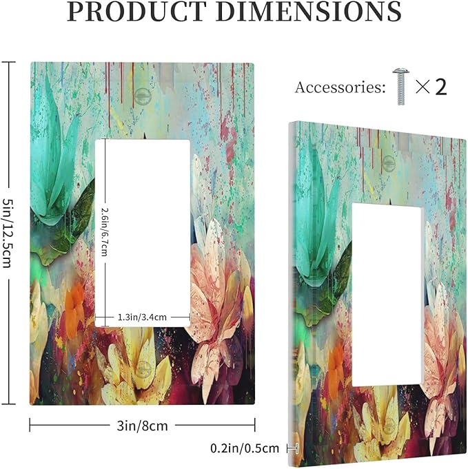 Outlet Covers Watercolor Flower Colorful Floral 1 Gang Wall Plate Single Rocker Light Switch Cover Decorative GFCI Receptacle Cover Electrical Switchplate for Bathroom Bedroom Decor