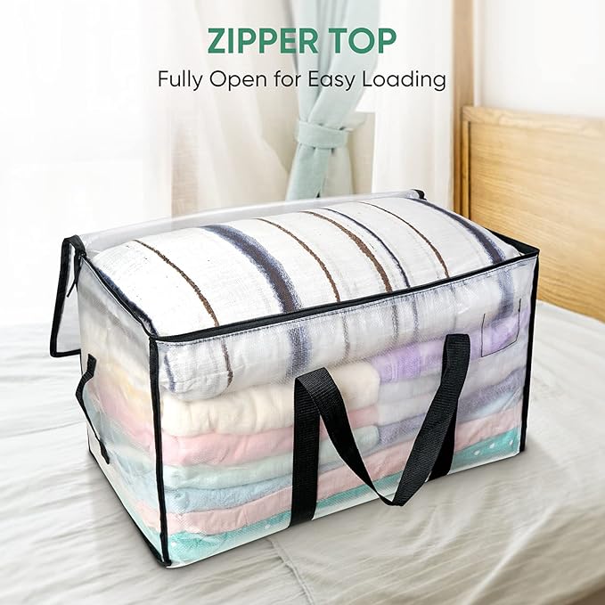BALEINE 6-Pack Oversized Moving Bags with Reinforced Handles, Heavy-Duty Storage Tote for Clothes, Moving Supplies (Clear, 6-Pack)