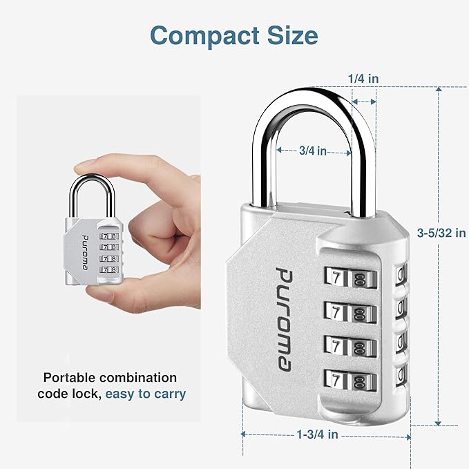 Puroma 1 Pack Combination Lock for Locker 4 Digit Outdoor Waterproof Padlock for School, Gym, Sports, Fence, Toolbox, Gate, Case, Outdoor, Hasp Storage, Cabinets (Silver)