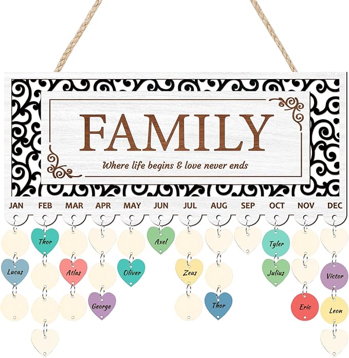 KAlRNE Birthday Calendar Board,Rustic Wooden Calendar Hanging Plaques,Family Birthday Reminder Board,Family Wooden Plaques with Tags,Gifts for Mom Nana Grandparents Anniversary Special Events