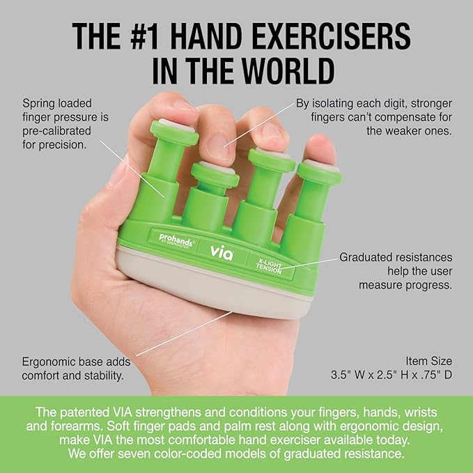 Prohands VIA Hand Exerciser, Finger Exerciser (Hand Grip Strengthener), Spring-Loaded, Finger-Piston System, Isolate and Exercise Each Finger