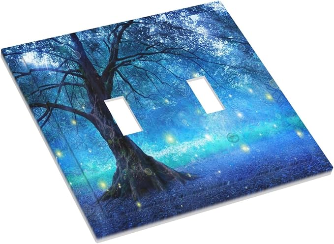 Light Switch Cover Fantasy Fairy Tree In Mystic Forest 2 Gang Wall Plate Double Light Switch Plate Toggle Decorative Outlet Covers Electrical Switchplate for Bathroom Bedroom Decor