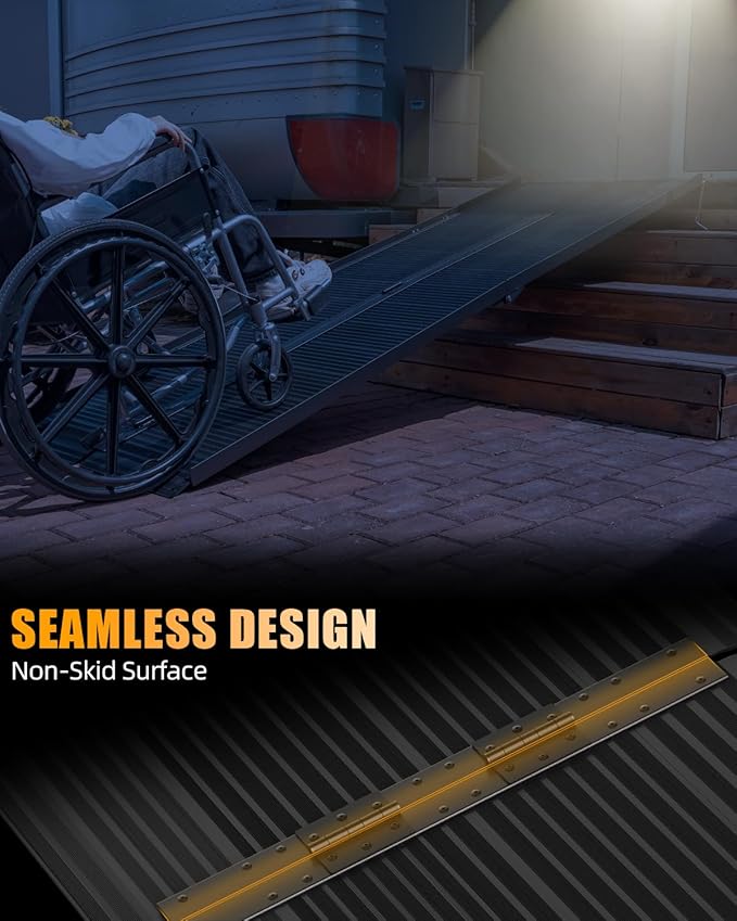 VNN Portable Wheelchair Ramp 8FT, Black Seamless Non-Slip Aluminum Ramps for Wheelchairs for Home, Handicap Wheelchair Ramps for Home Steps, Aluminum Loading Dock Plates