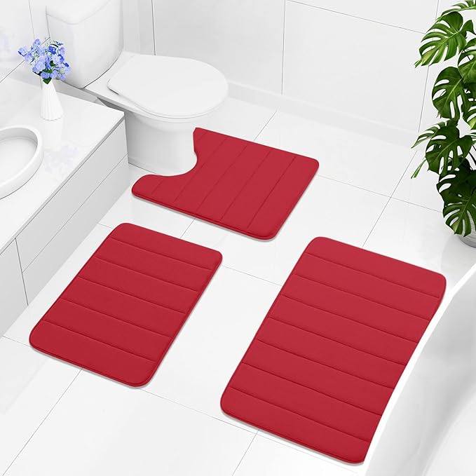 Buganda Memory Foam Bath Mat, 70" x 24", Ultra Soft and Non-Slip Bathroom Rugs, Water Absorbent and Machine Washable Bath Rug Runner for Bathroom, Shower, and Tub, Red