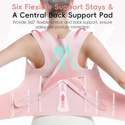 babaka Posture Corrector for Women, Invisible Lightweight Adjustable Back Brace for Upper and Lower Back Pain Relief, Hunchback, Hump, Scoliosis, Thoracic, Spine Corrector Under Clothes (Pink, Large, Waist: 34''-42'')
