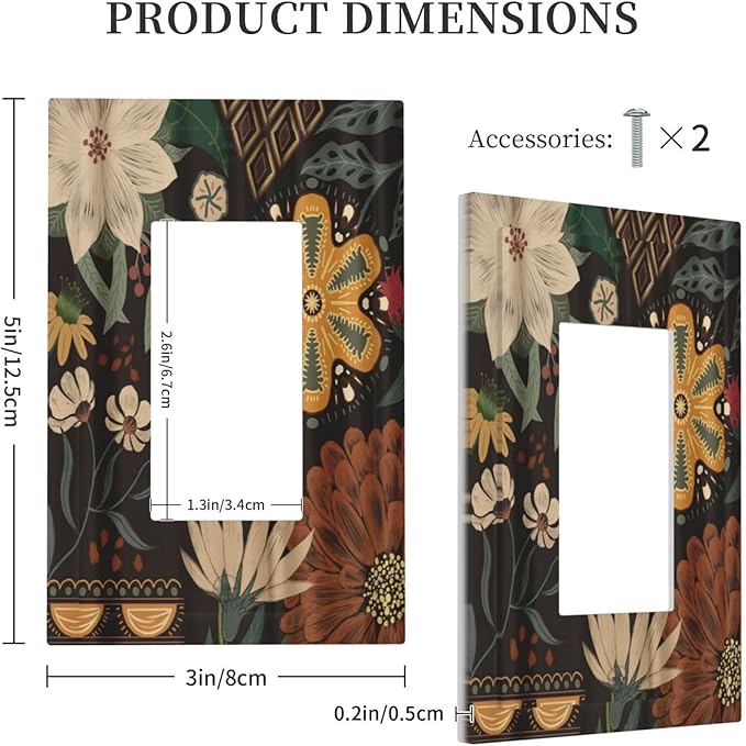 Boho Floral Tropical Leaves Single Rocker Light Switch Cover Bohemian Flowers Botanical 1 Gang Outlet Cover Decorative Gfci Electrical Wall Plate Covers Dimmer Switchplate for Bathroom Decora