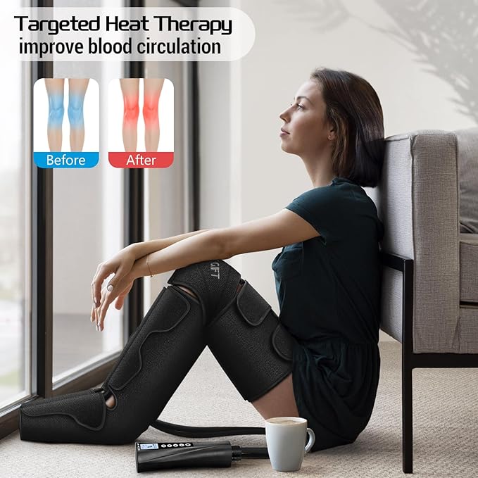 Christmas Gifts for Men Women Dad Mom, Mother's Day, Father's Day, Air Compression Massager with Heat for Foot, Leg, Calf, Thigh, Knee, Helpful for Varicose Veins,Muscle Fatigue, Cramps Swelling Edema