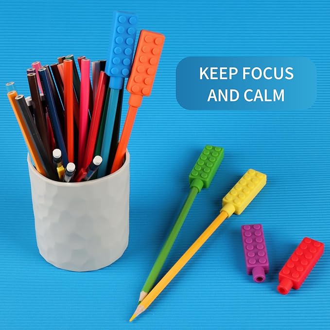 6 Packs Sensory Pencil Toppers for Sensory Kids, Boys and Girls, Silicone Pencil Top Covers for Autism, ADHD, SPD, or Special Oral Motor Need