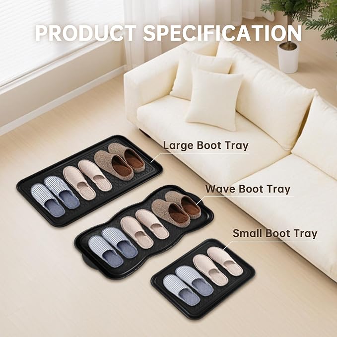 Boot Tray for Entryway, 3 Pack Waterproof Shoe Trays for Indoor Outdoor Use 30"x15" Durable Shoe Mat with Raised Edge, Non-Slip Tray for Boots, Pets, Garden & Muddy Shoes