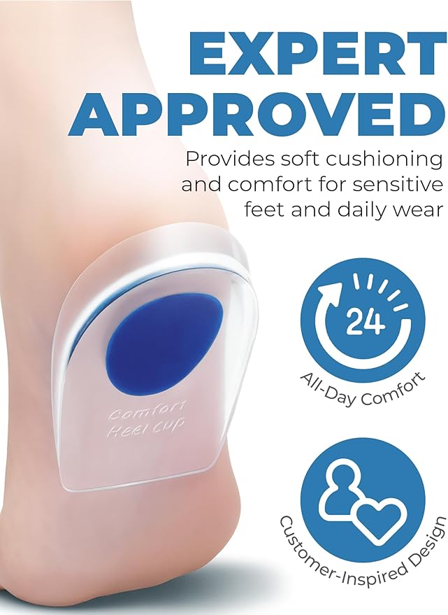 Gel Heel Pads, 6 Pack, for Achilles Tendonitis, Shoe Wedge Inserts for Plantar Fasciitis, Bone Spur, Foot Pain Relief Support, Comfort Cushion Insoles for Women/Men