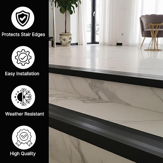 Aluminum Stair Nosing 36" – Heavy-Duty Stair Edge Protector, Non-Slip Stair Nose Molding, Scratch-Resistant Stair Sill Trim for Safety & Durability (Black)