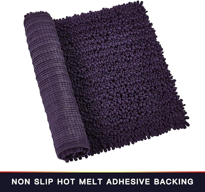 Walensee Large Bathroom Rug Non Slip Bath Mat (24x60 Inch Dark Purple) Water Absorbent Super Soft Shaggy Chenille Machine Washable Dry Extra Thick Perfect Absorbant Best Plush Carpet for Shower Floor