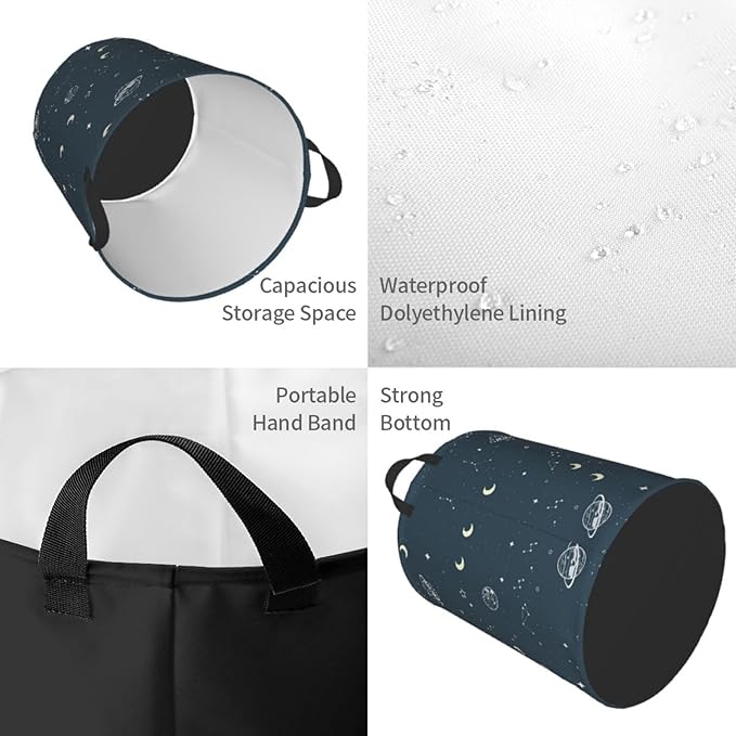 Laundry Basket Moon Space Collapsible Large Capacity, Dirty Clothes Basket Durable Lightweight Hamper With Handles Ideal For Clothes, Toys Home Organization
