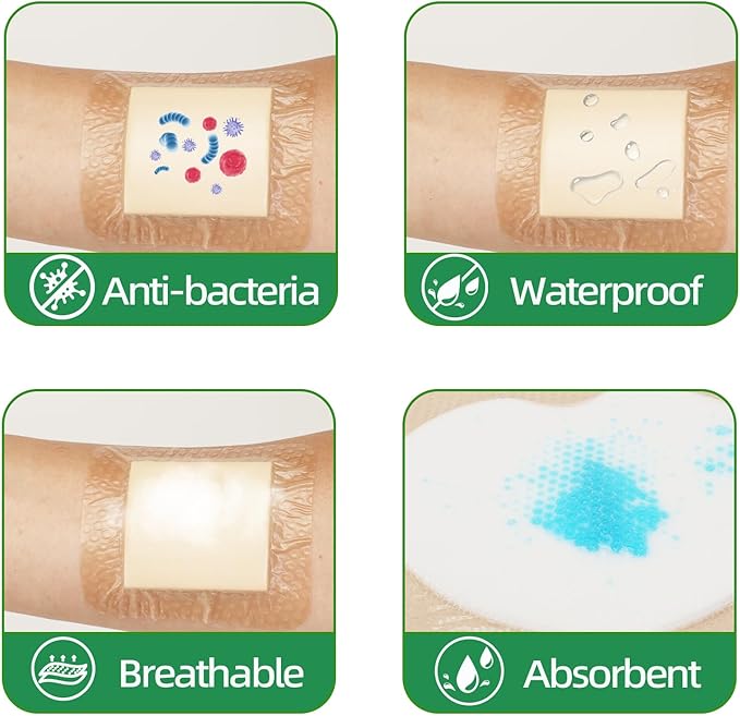 Jointown Foam Wound Care Dressing, Adhesive Silicone Foam Dressing with Border, Waterproof Bed Sore Bandages, 3"x3", 5 PCS