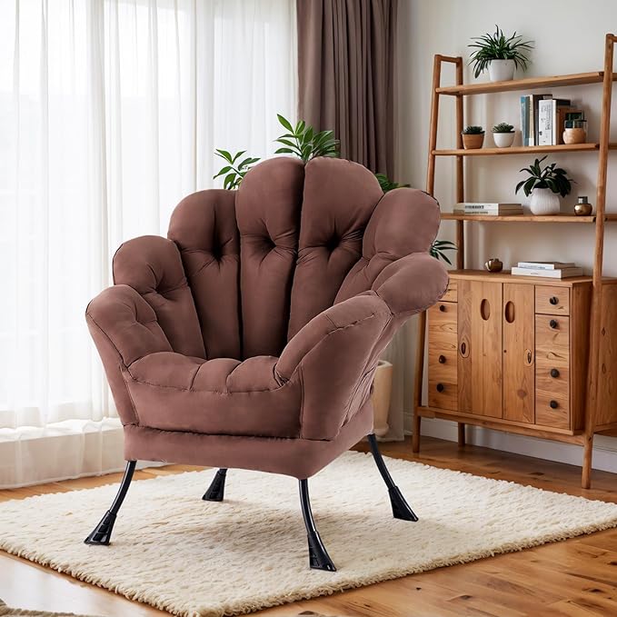 Lazy Chair, Modern Floral Reading Chair, Lounge Accent Chair, Comfortable Oversized Armchairs for Bedroom, Living Room, Courtyard, Dark Brown