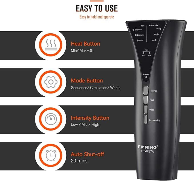 FIT KING Air Compression Leg and Foot Massager with Heat for Circulation and Pain Relief Helpful for Swollen Legs Edema RLS - Great Gift for Women Parents Friends