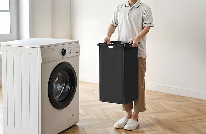 Laundry Hamper with Shelf, Laundry Basket 4 Section, Laundry Sorter with Pull-Out Removable Large Bags and Movable Wheels, Metal Frame, 4 x 15.87 Gallons (60L), Rustic Brown + Black PF07XLY