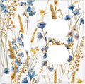 Vintage Wildflower Blue Gold Country Fall Wheat Floral Wallplates 1 Toggle 1 Duplex Switch Plate Electrical GFCI Faceplate Decorative Light Switch Covers for Bedroom Living Room Decor